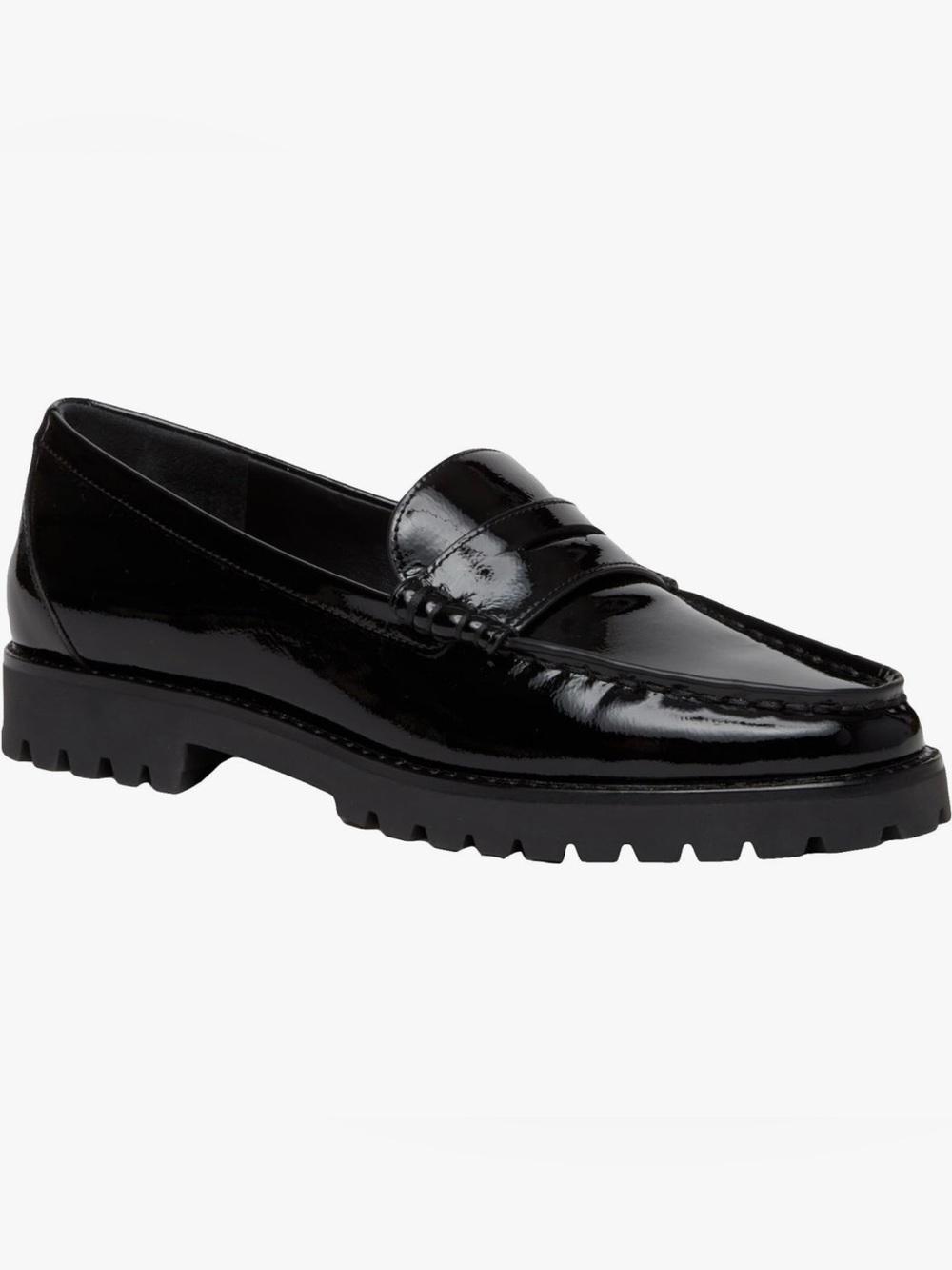 PAIGE Ellis Black Patent Leather Platform Lug Sole Penny Loafer Flat Size 7 EUC - Picture 1 of 7